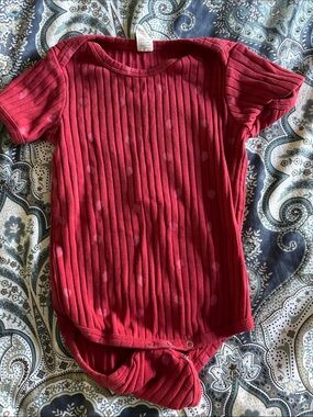 kate quinn Red Ribbed Short-Sleeve Bodysuit